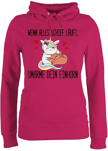 Pullover Damen Hoodie Frauen - Geschenk Unicorn - Wenn Alles schief läuft, umarme Dein Einhorn - L - Fuchsia - Huddy Kapuzen Hoody mit Kapuze Hoddies/pullies Hoodies Kapuzenpulli Fluffy pullis von Shirtracer