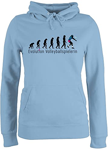 Pullover Damen Hoodie Frauen - Entwicklung und Outfit - Volleyballspielerin Evolution - XS - Hellblau - Kapuze Geschenk Volleyball Pulli vollyball Hoody mit Erwachsene Sport volleyballer Geschenke von Shirtracer