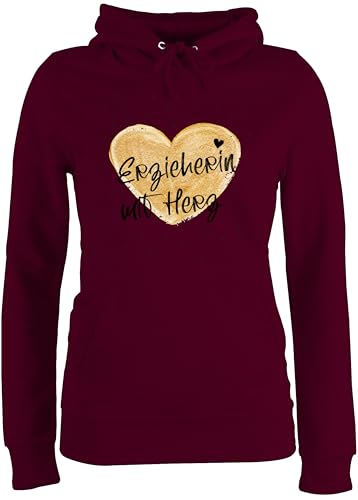 Pullover Damen Hoodie Frauen - Erzieherin mit Herz Erzieherinnen Geschenk Erzieher Weihnachten | Abschiedsgeschenk Erzieherinnen Kita Abschied - L - Burgundrot von Shirtracer