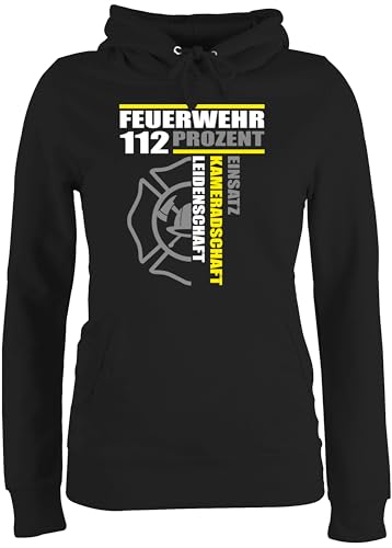 Pullover Damen Hoodie Frauen - Feuerwehr 112 Prozent - Einsatz Kameradschaft Leidenschaft - Freiwillige Feuerwehr Geschenk - XXL - Schwarz - Geschenkartikel Geschenke Feuerwehrfrau von Shirtracer