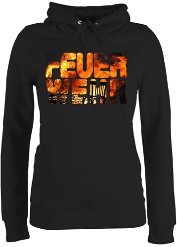 Pullover Damen Hoodie Frauen - Feuerwehr Flammen - XS - Schwarz - feuerwehrgeschenk feuerwehrgeschenkartikel Pulli feuerwehrpullover Feuerwehrfrau Hoodies feuerwehrgeschenke Hoody Geschenkartikel von Shirtracer