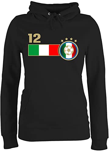 Pullover Damen Hoodie Frauen - Fußball EM WM - 12. Mann Italien Mannschaft - XXL - Schwarz - Italy Pulli Europameisterschaft 2024 Fan Fanartikel italienische Fussball 12.Mann fu Ball Italian Hoody von Shirtracer