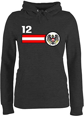 Pullover Damen Hoodie Frauen - Fußball EM WM - 12. Mann Österreich Mannschaft - L - Anthrazit meliert - österreich Pulli Europameisterschaft 2024 Osterreich Fussball fu Ball Nationalmannschaft von Shirtracer