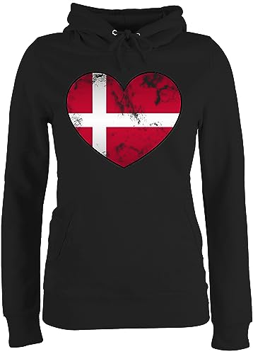 Pullover Damen Hoodie Frauen - Fußball EM WM - Königreich Dänemark Herz Dänisches Motiv - XS - Schwarz - Europameisterschaft dänisch Hoodies Fussball dänische pullis fu Ball Flagge Pulli Pullover Damen Hoodie Frauen - Fußball EM WM - Königreich Dänemark Herz Dänisches Motiv - XS - Schwarz - Europameisterschaft dänisch Hoodies Fussball dänische pullis fu Ball Flagge Pulli von Shirtracer