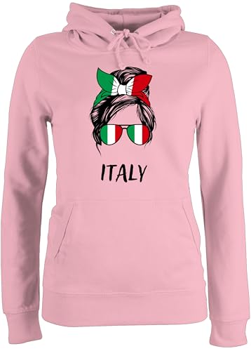Pullover Damen Hoodie Frauen - Fußball EM WM - Frau mit Haarband Italien Motiv Fussball Geschenk Italy Geschenkidee Fussballfan Mädchen I - M - Hellrosa - Europameisterschaft Italia Langarm von Shirtracer