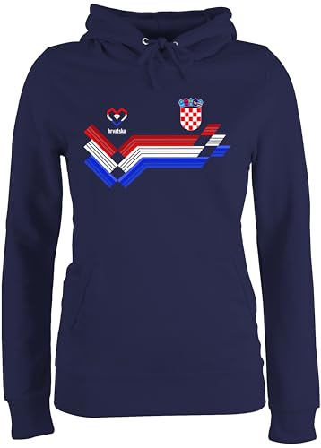 Pullover Damen Hoodie Frauen - Fußball WM - Hrvatska Fanartikel EM | Kroatien Wappen - M - Navy Blau - Europameisterschaft Trikot Fussball fu Ball em24 Fussball-wm fußballer fußball-Fanartikel von Shirtracer