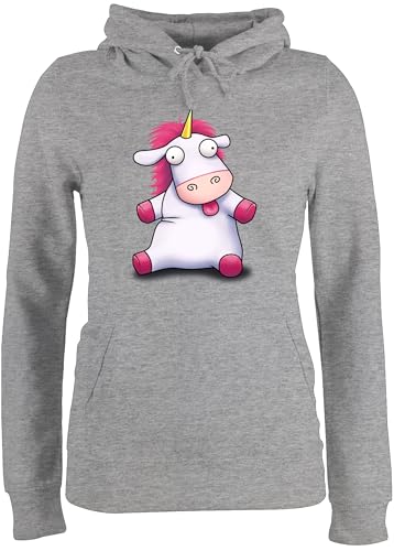 Pullover Damen Hoodie Frauen - Geschenk Unicorn - Süßes, Flauschiges Einhorn - L - Grau meliert - sprüche Hoody Pulli Spruch Erwachsene Winter Kapuzenpullover Hoodies für pullis mädchen von Shirtracer