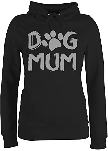 Pullover Damen Hoodie Frauen - für Hundebesitzer - Dog Mum - Hunde Mama Hund Mutter Pfoten Hundepfoten Geschenk Hundemama - XL - Schwarz - Hundefreund Kapuzenpulli hundemotiv Spruch Kapuzenpullover von Shirtracer