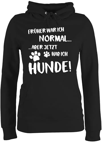Pullover Damen Hoodie Frauen - Geschenk für Hundebesitzer - Früher war ich normal jetzt hab ich Hunde - XS - Schwarz - sprüche über auf deutsch auf dem hundepullover hundefan hundemama hodie von Shirtracer