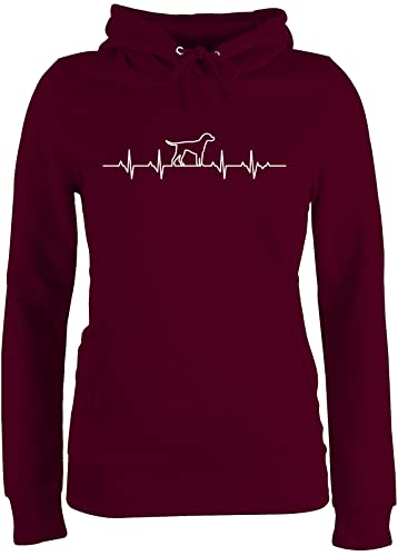 Pullover Damen Hoodie Frauen - Geschenk für Hundebesitzer - Herzschlag Hund - XS - Burgundrot - Geschenke hundepullover hundefan herzlinie Fun-Kapuzenpullover Hundehalter Hoody mit Hunde Hundefans von Shirtracer