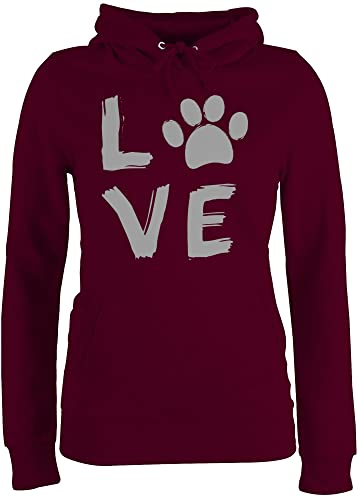 Pullover Damen Hoodie Frauen - Geschenk für Hundebesitzer - Love Pfotenabdruck - M - Burgundrot - Hoddie Frau hundepullover Hunde Hoodies hundesprüche damensweatshit Hundeliebhaber Hoody von Shirtracer