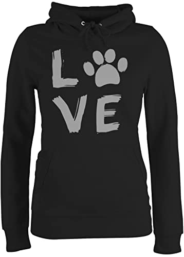 Pullover Damen Hoodie Frauen - Geschenk für Hundebesitzer - Love Pfotenabdruck - XS - Schwarz - Hoodies Dogs Fluffy tiermotive Hund Kordel hundemensch Pulli hundemotiven Hoody Hundefreund von Shirtracer