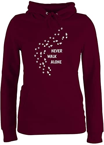 Pullover Damen Hoodie Frauen - Geschenk für Hundebesitzer - Never Walk Alone Pfotenabdrücke - XS - Burgundrot - gassi Kleidung hundepullover hundefan Pfote Hoddies/pullies Hoody+Hund von Shirtracer
