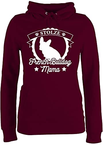 Pullover Damen Hoodie Frauen - Geschenk für Hundebesitzer - Stolze French Bulldog Mama - M - Burgundrot - französisch Bulldogge Hoddie Frau hundesprüche Mum Pulli Hund französische Huddy von Shirtracer