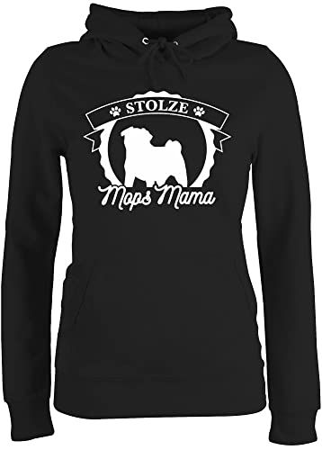 Pullover Damen Hoodie Frauen - Geschenk für Hundebesitzer - Stolze Mops Mama - L - Schwarz - Hund sprüche Hunde Spruch gassi Hund, mit hundemotiv sprüchen Liebhaber tiermotiv hundepullover von Shirtracer