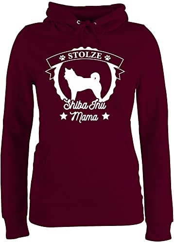 Pullover Damen Hoodie Frauen - Geschenk für Hundebesitzer - Stolze Shiba Inu Mama - L - Burgundrot - Hunde. mom Kapuzenpullover hundepullover haustierhoodie Hoody Hundefans Oberteile gassi Pulli von Shirtracer