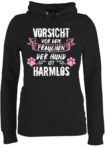 Pullover Damen Hoodie Frauen - Geschenk für Hundebesitzer - Vorsicht vor dem Frauchen der Hund ist harmlos - Grunge/Vintage - Weiß - M - Schwarz - hundepullover hundefan gassi Pulli Pullover Damen Hoodie Frauen - Geschenk für Hundebesitzer - Vorsicht vor dem Frauchen der Hund ist harmlos - Grunge/Vintage - Weiß - M - Schwarz - hundepullover hundefan gassi Pulli von Shirtracer
