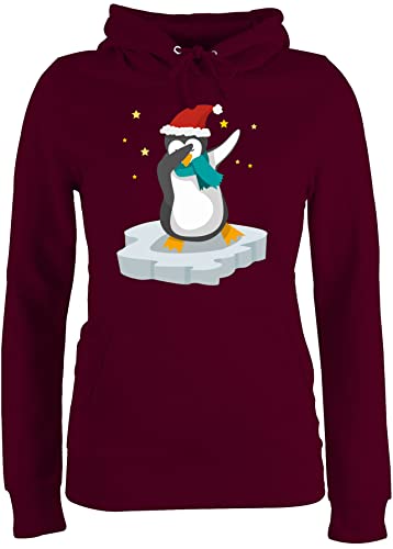 Pullover Damen Hoodie Frauen - Geschenke Christmas Bekleidung - Dab Pinguin Weihnachten - L - Burgundrot - Weihnachtspullover weihnachtspullis weihnachtsmotiv Dabbing Hoody weinachtspullis von Shirtracer