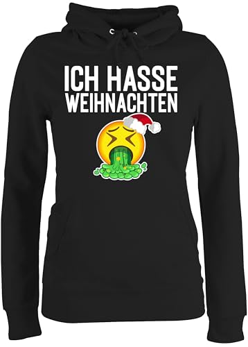 Pullover Damen Hoodie Frauen - Geschenke Christmas Bekleidung - Ich Hasse Weihnachten - Kotzendes Emoticon - weiß - XL - Schwarz - weihnachtspullis weihnachtsmotiv Pulli Weihnachtspullover von Shirtracer