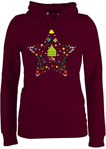 Pullover Damen Hoodie Frauen - Geschenke Christmas Bekleidung - Weihnachtsstern I Weihnachtsmotiv I Weihnachten - M - Burgundrot - weihnachtshoodies weihnachtspullis weihnacht Stern pullis von Shirtracer