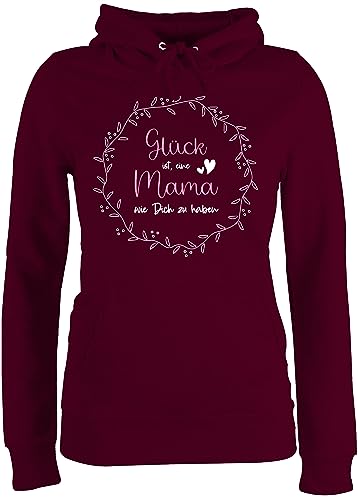 Pullover Damen Hoodie Frauen - Glück ist, eine Mama wie Dich zu haben Kranz - XXL - Burgundrot - muttertagsgeschenk personalisiert Mum ist Kapuzenpullover mutterzagsgeschenke mütter es Pulli von Shirtracer