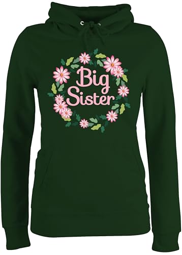Pullover Damen Hoodie Frauen - Große Schwester - Big Sister mit Blumenkranz - XS - Dunkelgrün - für Schwestern eine Grosse Geschenke Outfit Geschenk großes Geschenkideen+für+Geschwister 2023 von Shirtracer
