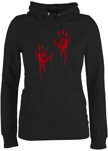 Pullover Damen Hoodie Frauen - Halloween - Blutige Hände Blut Handabdruck Blutverschmiert Blutiges Blutspritzer Handabdrücke Blutig - XS - Schwarz - Haloween Outfits blutiger Hoodies Herbst von Shirtracer