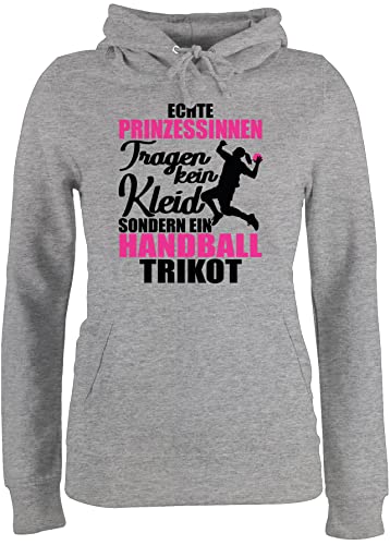 Pullover Damen Hoodie Frauen - WM 2023 Ersatz - Echte Prinzessinnen tragen kein Kleid sondern EIN Handball Trikot - schwarz/Fuchsia - M - Grau meliert - Geschenke Pulli beachhandball Kapuzenpulli von Shirtracer