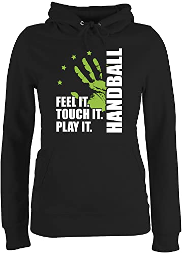 Pullover Damen Hoodie Frauen - Handball WM 2023 Trikot Ersatz - Feel it. Touch it. Play it. - weiß - XS - Schwarz - Handballer Geschenke em sprüche Geschenk hanball Handball, beachhandball von Shirtracer