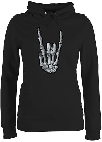 Pullover Damen Hoodie Frauen - Heavy Musik Hard Rock - Metal Horns Skelett Hand - XS - Schwarz - Rocker Outfit Metalhead rockig Oberteil mit hände Fans skeletthand Hoody Festival skellethand Pulli Pullover Damen Hoodie Frauen - Heavy Musik Hard Rock - Metal Horns Skelett Hand - XS - Schwarz - Rocker Outfit Metalhead rockig Oberteil mit hände Fans skeletthand Hoody Festival skellethand Pulli von Shirtracer