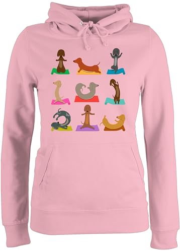 Pullover Damen Hoodie Frauen - Hunde - Dackel Yoga Dackel Lustig - XXL - Hellrosa - hundemotiv Hoodies Geschenk für hundeliebhaberin Hund von Shirtracer