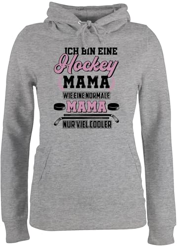 Pullover Damen Hoodie Frauen - Ich Bin eine Hockey Mama - Wie eine Normale Mama - Nur Cooler - Schwarz - M - Grau meliert - Hoody mit Kapuze mom muttertagsgeschenk personalisiert Mum Hoodies von Shirtracer