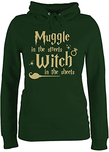 Pullover Damen Hoodie Frauen - JGA Junggesellenabschied - Muggle in The Streets Witch in The Sheets - XL - Dunkelgrün - Bachelorette Party jungesselnabschied junggesellinnenabschied von Shirtracer