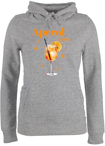 Pullover Damen Hoodie Frauen - Karneval & Fasching - Aperol Spritz Kostüm I Aperoli I Aperollin Freundin Spritztour - S - Grau meliert - karnevalspullover Faschings Glas Hoodies karnevalspulli von Shirtracer