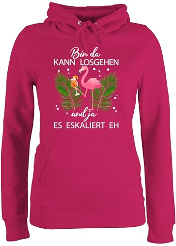 Pullover Damen Hoodie Frauen - Karneval & Fasching - Bin da kann losgehen und ja es eskaliert eh I Flamingo Kostüm Lustig Mallorca - M - Fuchsia - karnevalspullover Faschings Malle Pulli von Shirtracer