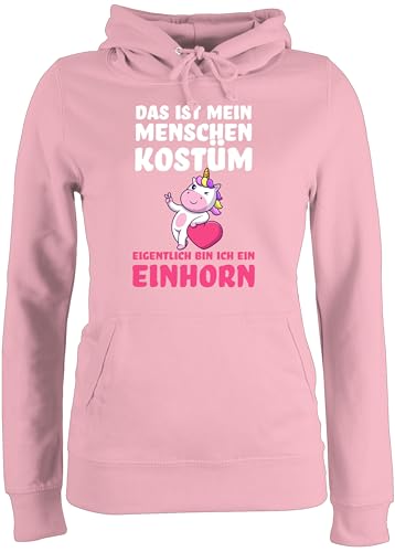 Pullover Damen Hoodie Frauen - Karneval & Fasching - Das ist Mein Menschen Kostüm - Eigentlich Bin ich EIN Einhorn - L - Hellrosa - karnevalspullover kaneval verkleidungen fasnets Fastnacht von Shirtracer