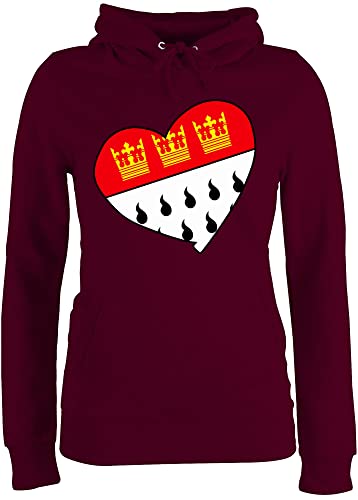 Pullover Damen Hoodie Frauen - Karneval & Fasching - Köln Wappen Herz - M - Burgundrot - rot Weiss fasent rut un wiess Faschings- kölsch für alle fasnacht Koeln carneval kölner Karneval& weiß von Shirtracer