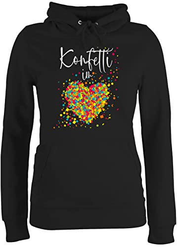 Pullover Damen Hoodie Frauen - Karneval & Fasching - Konfetti im Herzen - S - Schwarz - &Fasching Hoodies für Karneval. Pulli karnevall Hoody karnaval Kapuzenpullover fasnachts Huddy Damen-Karneval von Shirtracer