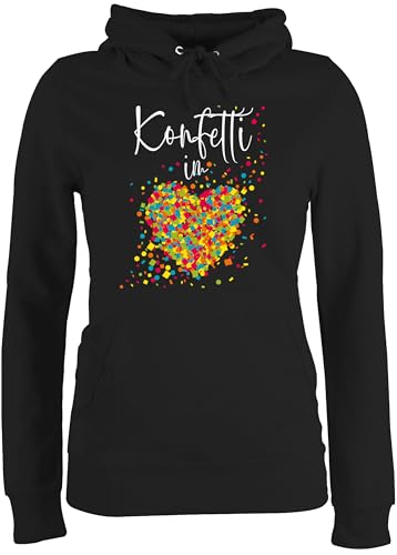 Pullover Damen Hoodie Frauen - Karneval & Fasching - Konfetti im Herzen I - S - Schwarz - schmal geschnitten karnevalspullover Faschings köln pullis Pulli konfetti+im+Herzen karnevalspulli von Shirtracer