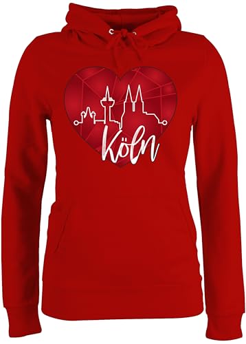 Pullover Damen Hoodie Frauen - Karneval & Fasching - Köln Herzschlag I Köln Skyline Herz - M - Rot - karnevalspullover Faschings kölner Langarm karnevalspulli Karnevals kölsche karnevalshoodie von Shirtracer