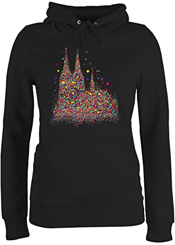 Pullover Damen Hoodie Frauen - Karneval & Fasching - Kölner Dom Konfetti - XS - Schwarz - Damen-Kapuzenpullover mit karnevalspullover Faschings Koln Pulli köln Karnevals Koeln pullis fassenacht von Shirtracer