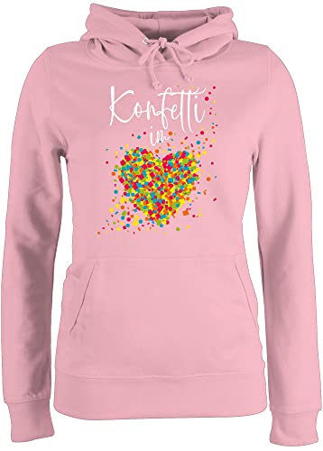 Pullover Damen Hoodie Frauen - Karneval & Fasching - Konfetti im Herzen - M - Hellrosa - pullis „Fasching“ Herz Kapuzenpulli &Fasching Kapuzenpullover Verkleidet Pulli fasnachts Hoddie Frau von Shirtracer