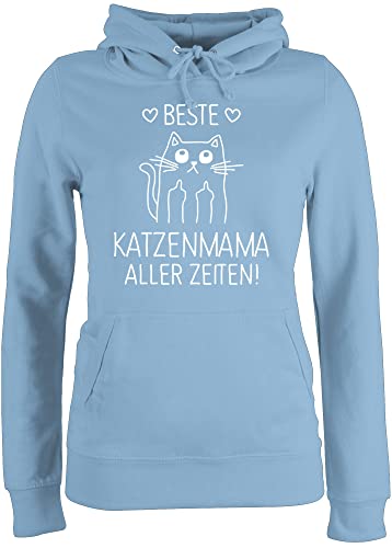 Pullover Damen Hoodie Frauen - Katzenbesitzer Geschenk Katze - Beste Katzenmama Aller Zeiten weiß - XL - Hellblau - katzenhoody katzenmotiv Katzen Mama Pulli katzenmotive Kapuzenpullover von Shirtracer