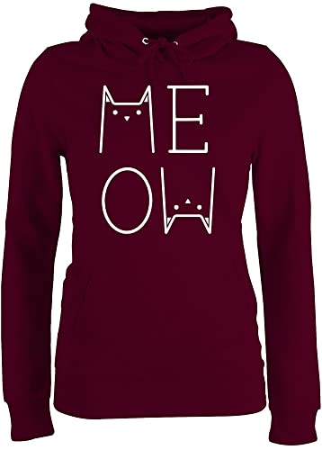 Pullover Damen Hoodie Frauen - Katzenbesitzer Geschenk Katze - Meow weiß - M - Burgundrot - katzenhoody katzenfan Pulli Katzen cat Oberteil mit katzenmotiv Kapuzenpullover zu Weihnachten von Shirtracer