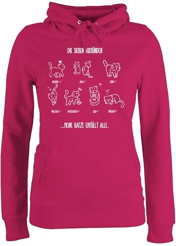 Pullover Damen Hoodie Frauen - Katzenbesitzer Geschenk Katze - witziges Katzenmotiv - Todsünden - XS - Fuchsia - katzenhoodie katzenhoody cat Tieren Hoodies Katzenfans Geschenke katzenhoodies von Shirtracer
