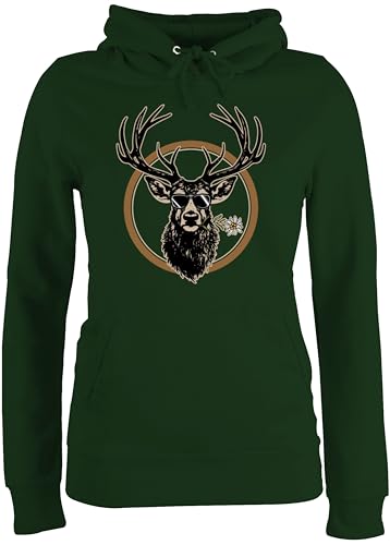 Pullover Damen Hoodie Frauen - Kompatibel mit Oktoberfest - Cooler Hirsch Hirschgeweih Jäger - XXL - Dunkelgrün - trachtenhoody bayrische hirsche Pulli trachtenpullover bayrisch Trachten Hoody von Shirtracer