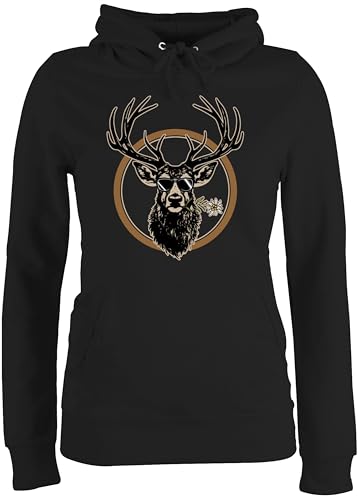 Pullover Damen Hoodie Frauen - Kompatibel mit Oktoberfest - Cooler Hirsch Hirschgeweih Jäger - XXL - Schwarz - trachtenhoody bayrische hirsche Pulli trachtenpullover bayrisch Trachten Hoody von Shirtracer