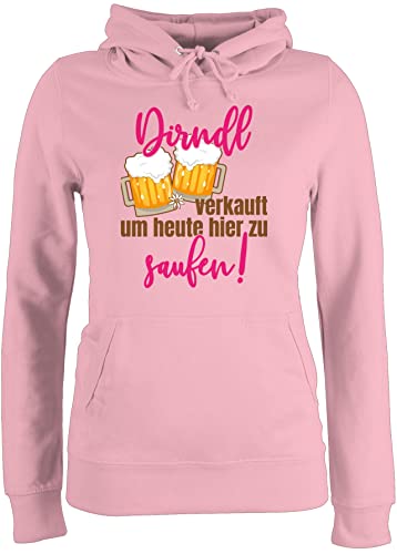 Pullover Damen Hoodie Frauen - Kompatibel mit Oktoberfest - Dirndl verkauft um Heute Hier zu Saufen - Bierkrug - XXL - Hellrosa - bayrische Pulli Spruch bayrischer Kapuzenpullover Octoberfest hoodis von Shirtracer