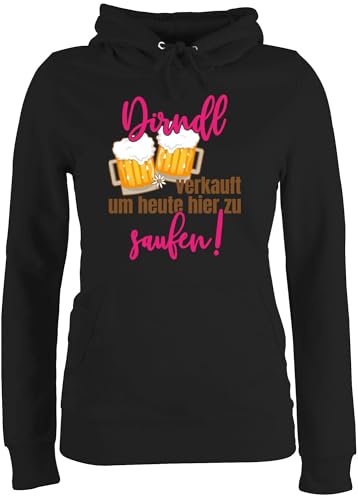 Pullover Damen Hoodie Frauen - Kompatibel mit Oktoberfest - Dirndl verkauft um Heute Hier zu Saufen - Bierkrug - XXL - Schwarz - trachtenhoody bayrische Bin nur zum da Pulli trachtenpullover von Shirtracer