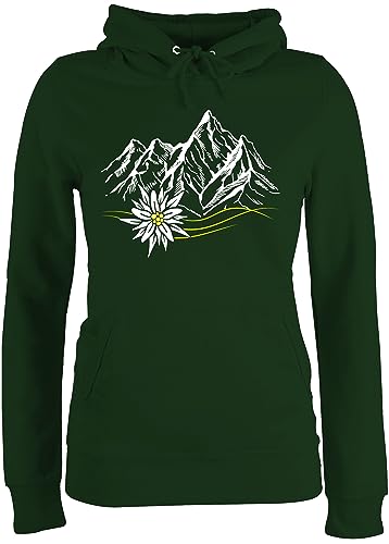 Pullover Damen Hoodie Frauen - Kompatibel mit Oktoberfest - Edelweiß Berge Wandern Wanderlust Berg Ruft Alpen - XL - Dunkelgrün - trachtenhoody bayrische Bergen hoddys trachtenpullover bayrisch von Shirtracer